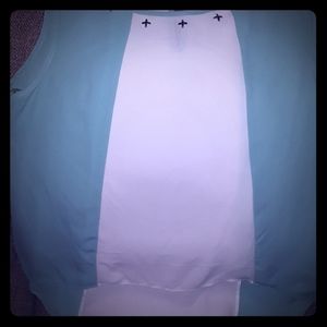 White and teal green top